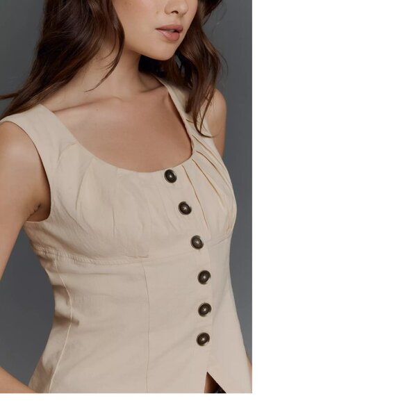 By Anthropologie Linen-Blend Sleeveless Button-Front Top XL - Picture 3 of 7